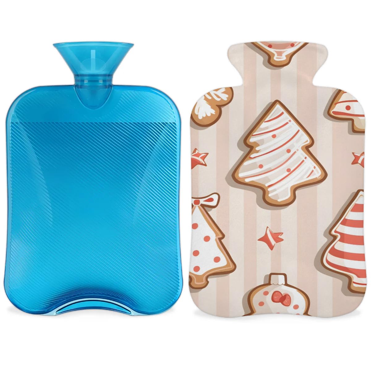 Hot Water Bottle with Soft Cover,2L Glitter Xmas Biscuit Hot Water Bag for Hot and Cold Compress, Hand Feet Warmer, Rubber Hot or Cold Water Bottle Halloween Christmas Decorations