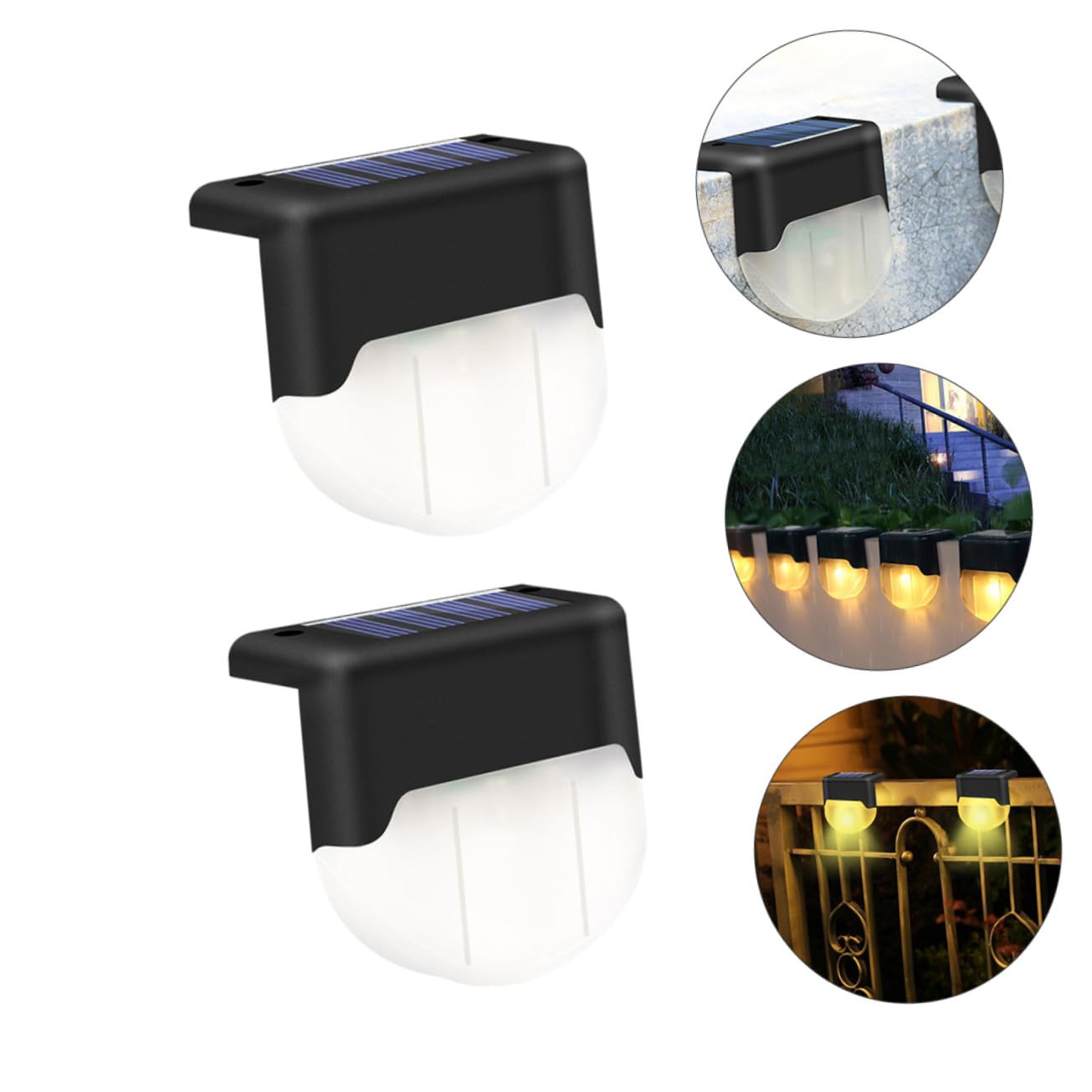 Lampada Solare per Gradini LED da Esterno Ip55 4 Pezzi Nero | Abs, Controllo Luce Intelligente, Illuminazione Decorativa Notturna, Batteria 1, 2v 1000ma e Pannello 2v 80ma