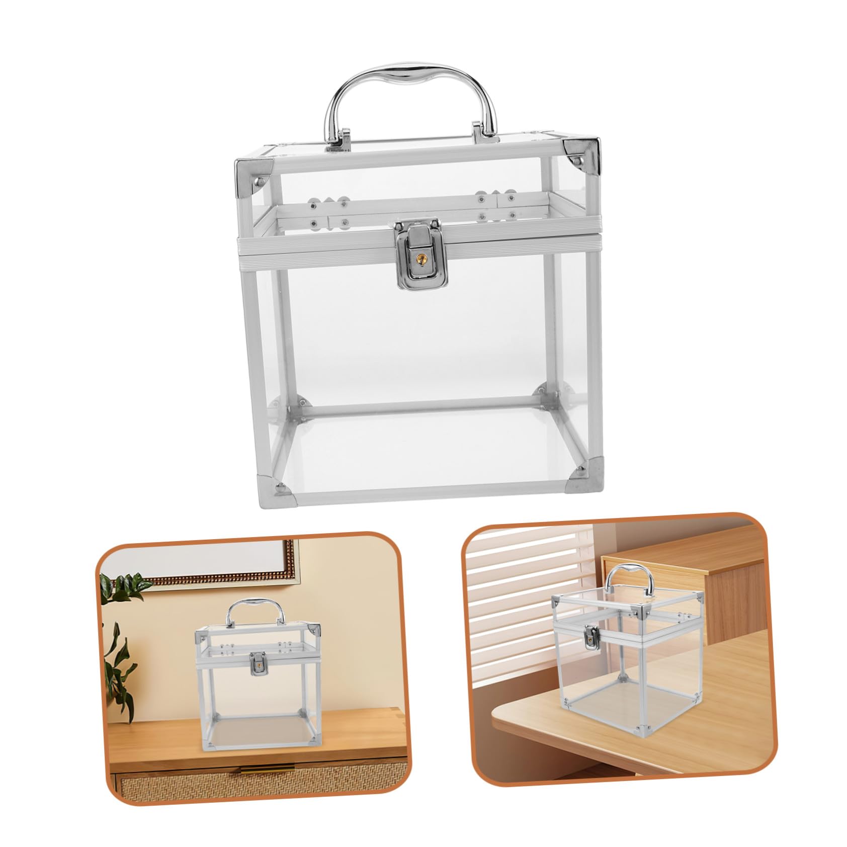 Amosfun Scatola Portaoggetti in Acrilico per Album Vinile con Manico, Contenitore Portatile per Dischi e Dvd, Grande Capacità per Organizzare in Camera o Soggiorno