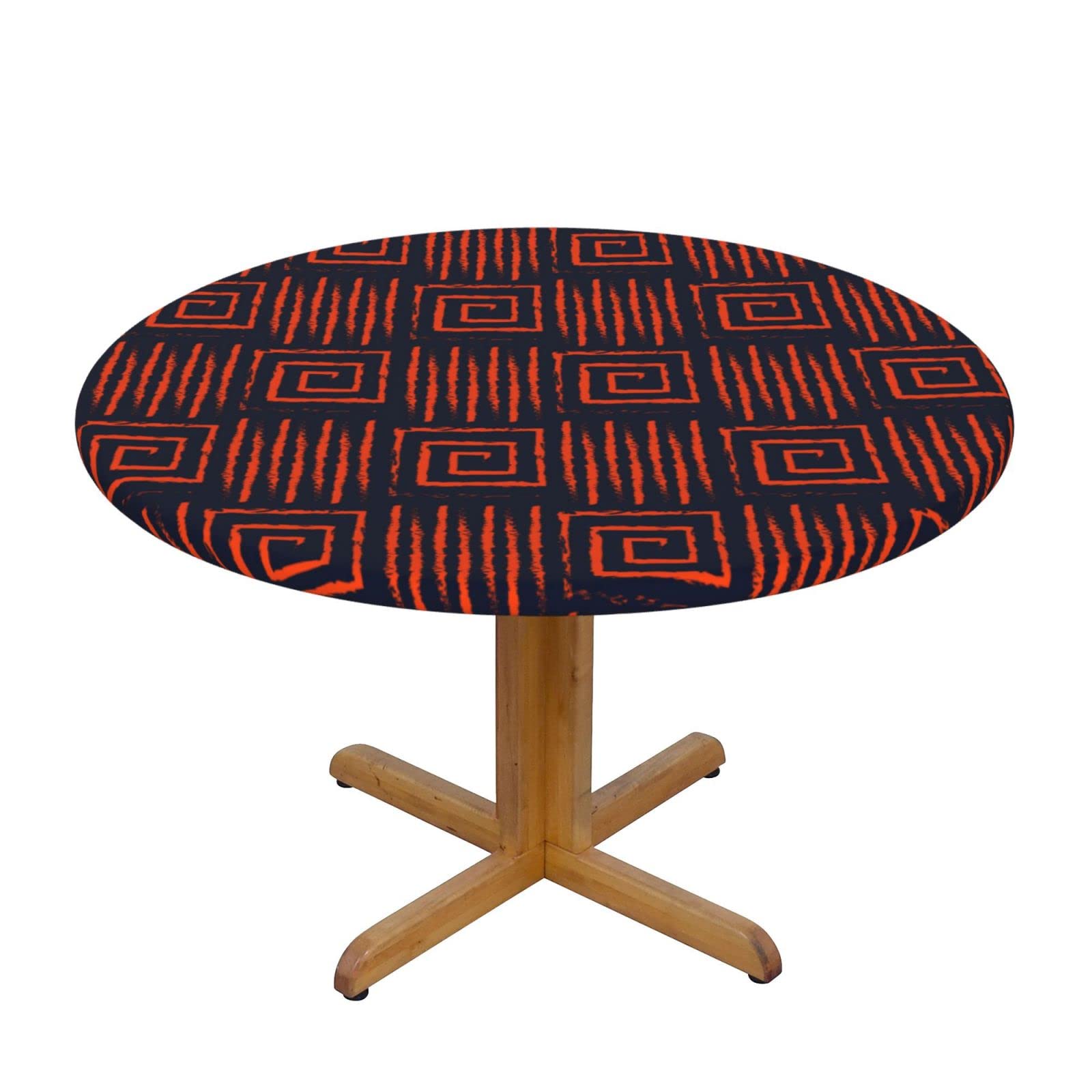 Lsjuee Round Fitted Tablecloth 40-44in Elastic Edged Table Cloth for Kitchen Dining Party Home Decor - Red Ethnic Vintage Stripes