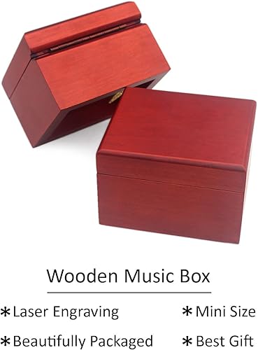 Miniatura 7 de Sinzyo Caja de música de madera tallada, caja musical de cuerda para regalo para Navidad, cumpleaños, día de San Valentín (caja roja, sintonización