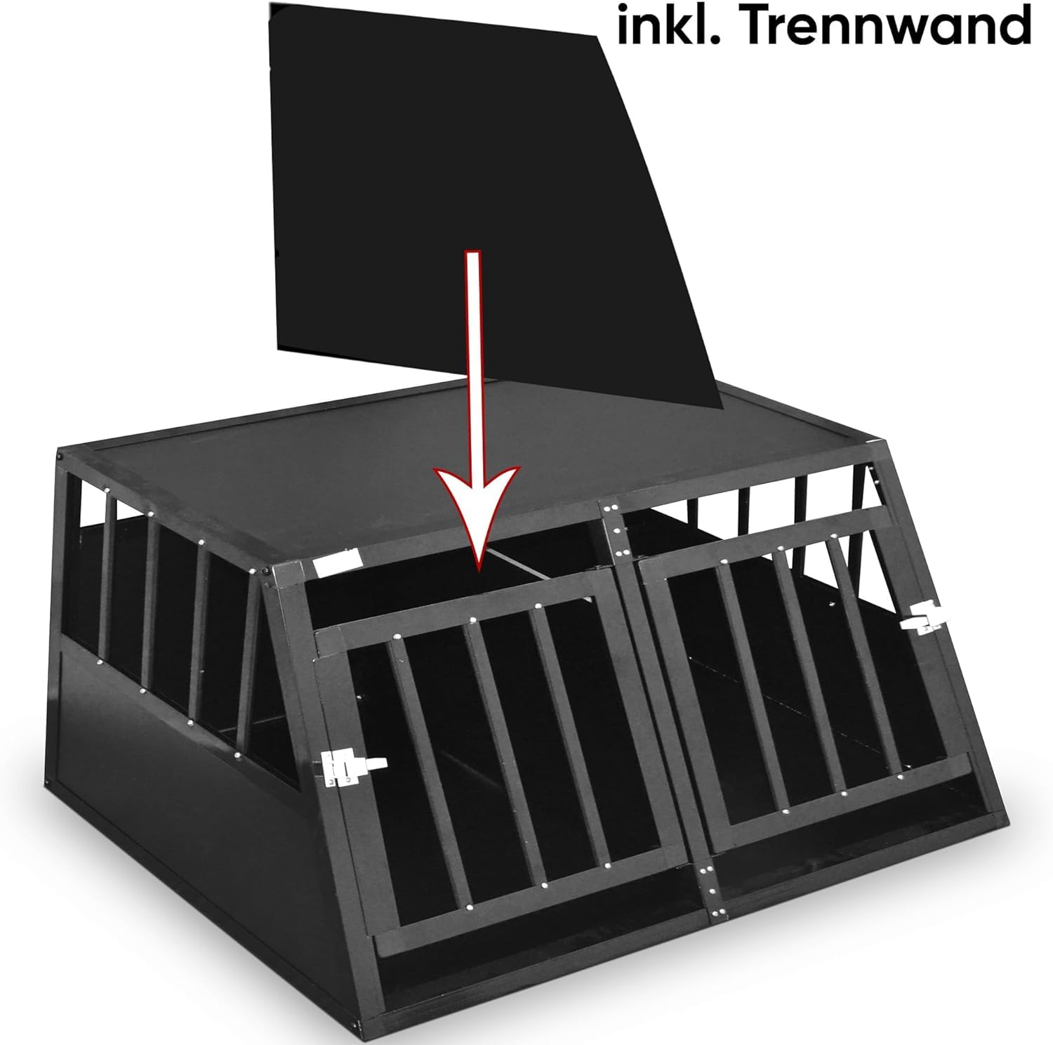 Defacto Cage de transport pour chien en aluminium - Cage de voyage pour voiture - Porte grillagée verrouillable - Caisse de transport pour animaux (noir, XXL) 95 x 85 x 69 cm