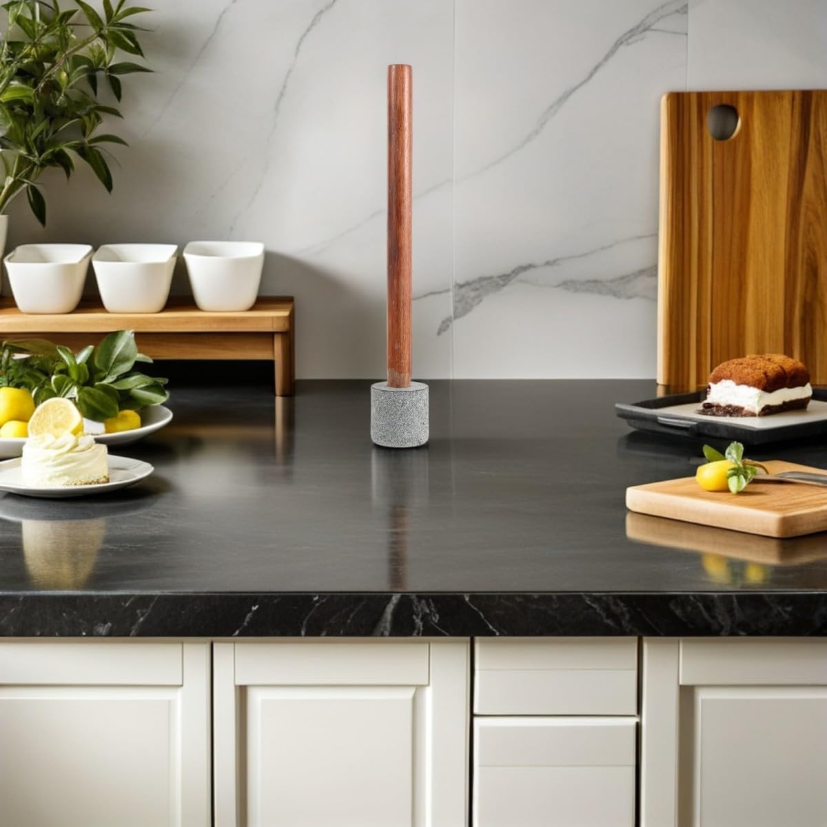 Ergonomischer Holzgriff und Granitmaterial Pickle Stampfer für Einmachgläser mit Einfacher Wartung zum Fermentieren und Einlegen zu Hause