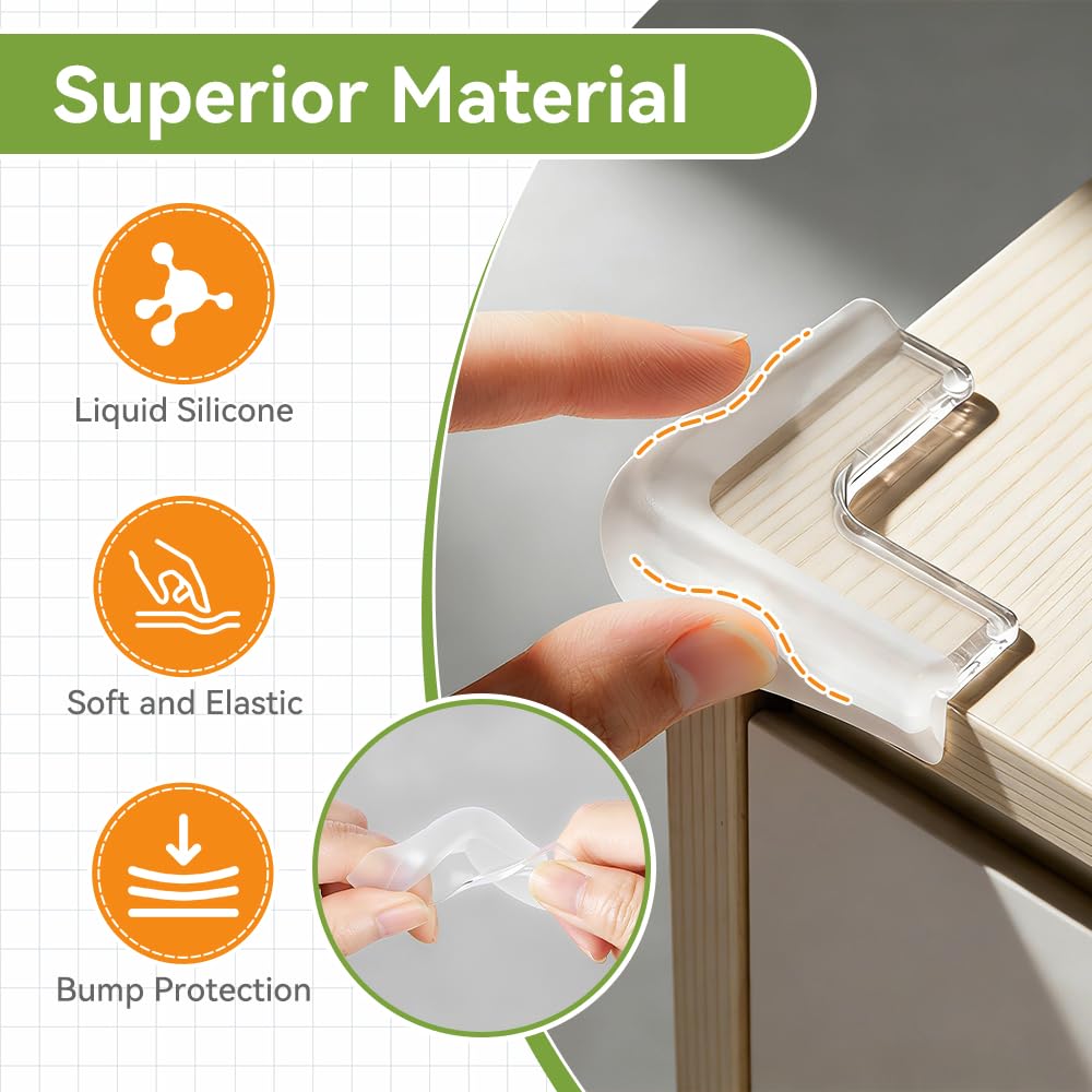 SAFELON 8 PCS Childproof Corner Protector, Baby Safety Table Corner Guard, Silicone Material Baby Proof Bumper Cushion (Clear-White) - Image 3