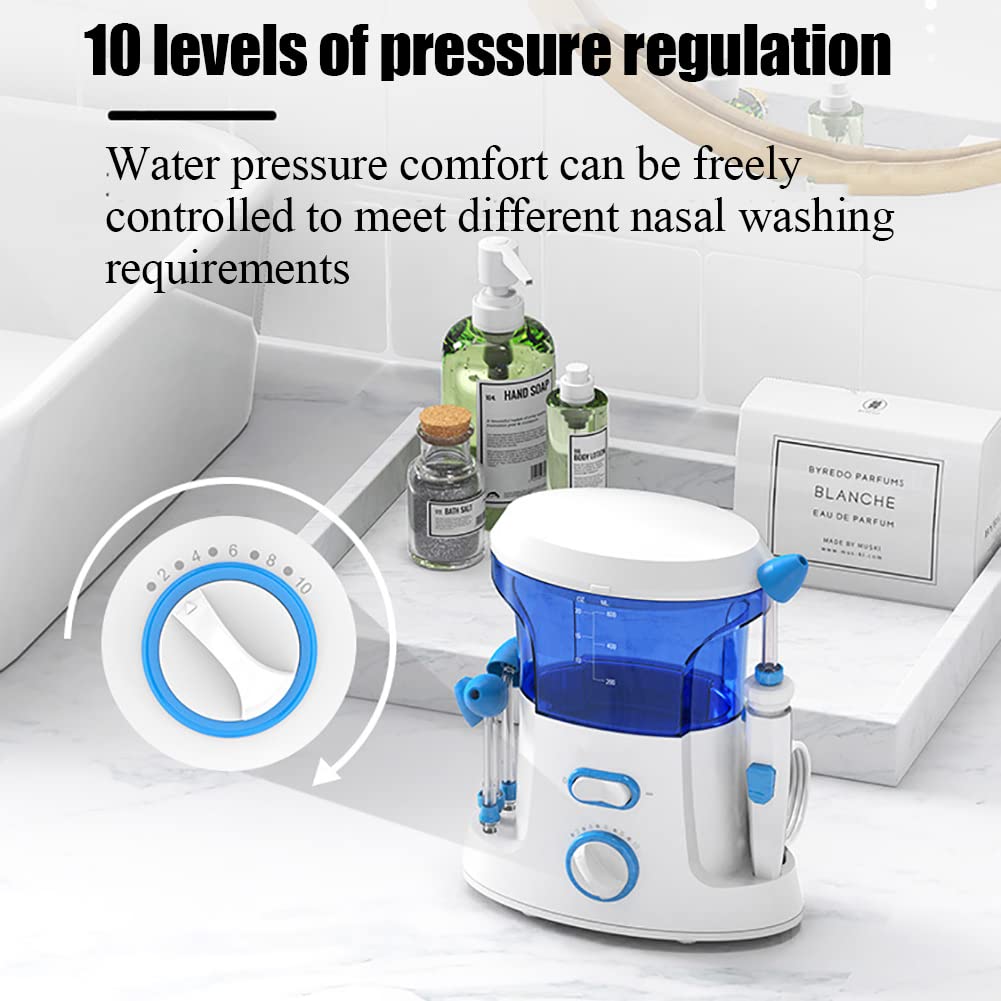 Nasennebenhöhlenspülungssystem, elektrische Nasendusche mit 10-stufiger stufenloser Spannungsregelung, abnehmbarem 600-ml-Wassertank, um 360° drehbarer Düse, lindert Verschiedene Nasenprobleme