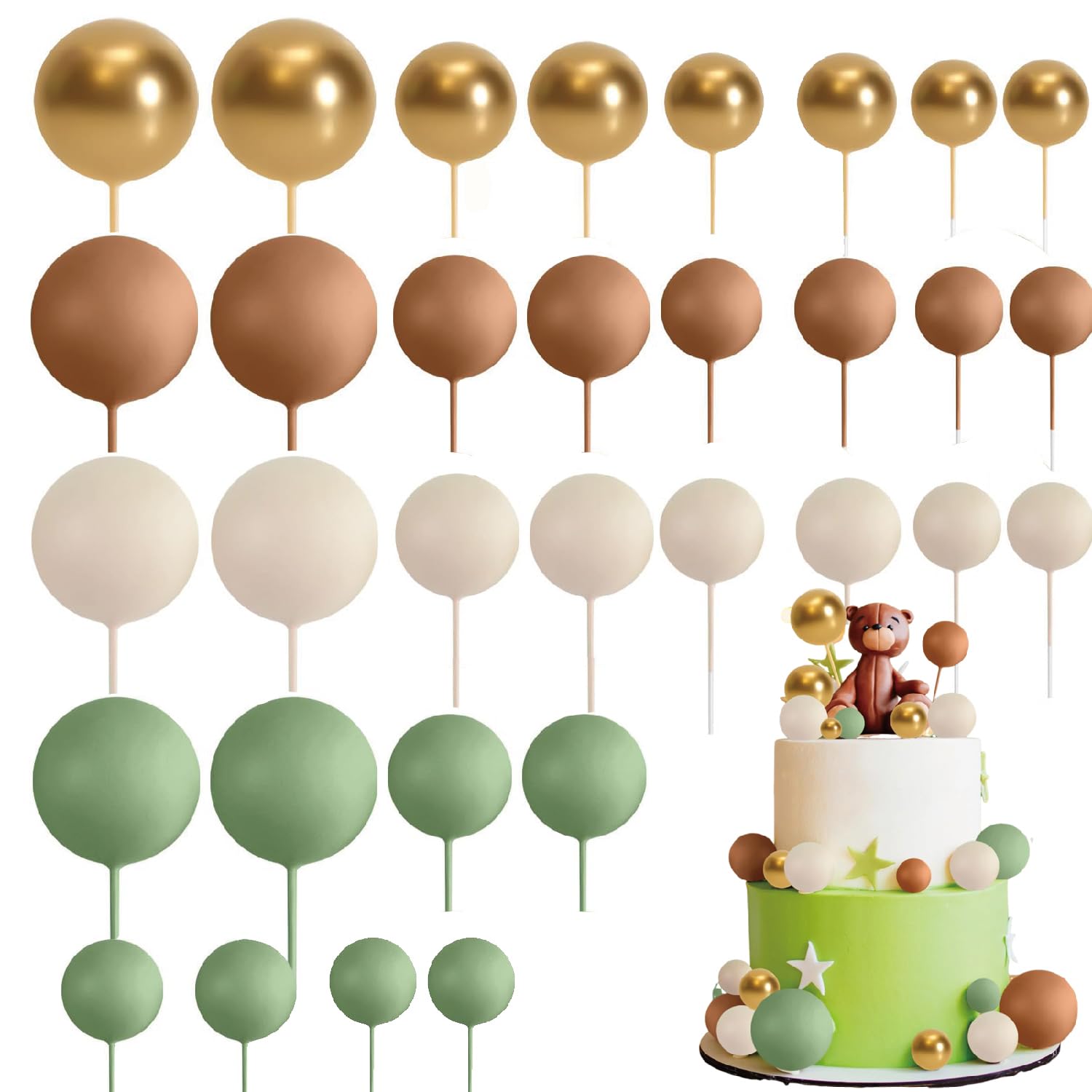 Esshogo 32 Pieces Cake Decorations Balls, Ball Cake Toppers, Mini Balloons Cake Topper, Foam Ball Cake Decoration, Decoration Ball Balls, Cake Balls Decorations