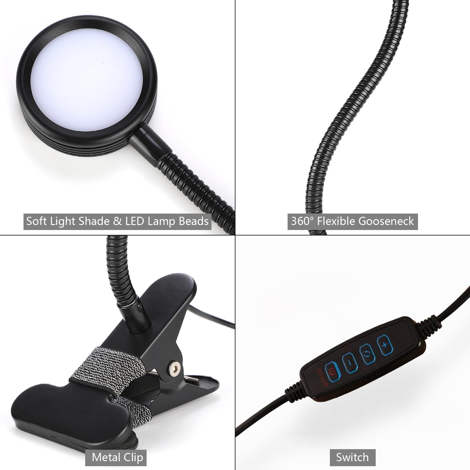 GAOUTO 2 stuks leeslamp , bedklem , led-zwanenhalslamp met 3