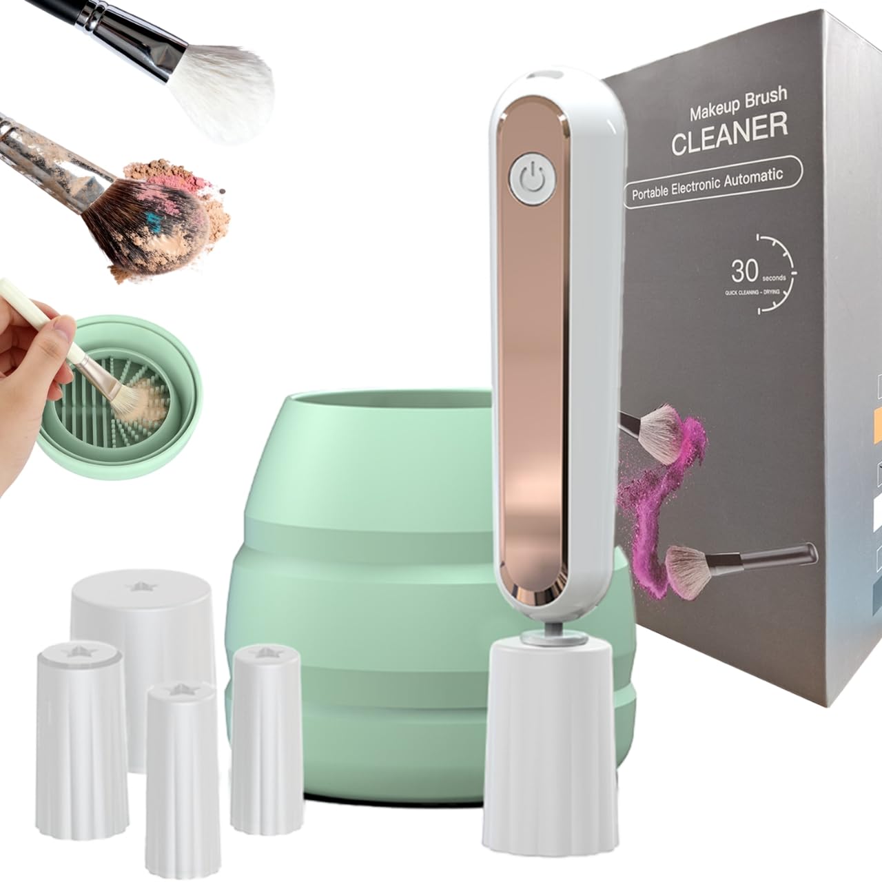 Machine électrique de nettoyage de pinceaux de maquillage, nettoyage et séchage intégrés de pinceaux et outils, machine de nettoyage de pinceaux de maquillage à faible fréquence