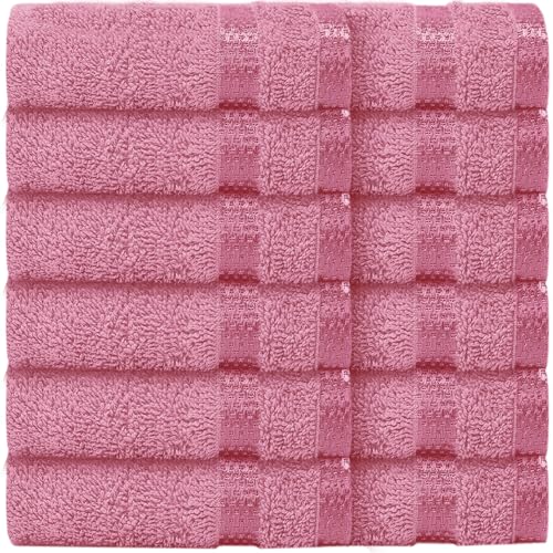 Casabella Face Towels-100% Cotton 12 Pack Set of Flannel Face Cloths Soft & Absorbent Fingertip Towels Perfect for Cleansing & Makeup Removal, Premium Quality Washcloths 30x30cm-Pink Face Flannel