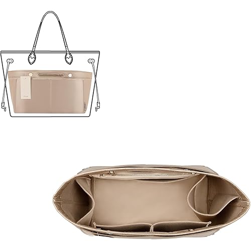 ZTUJO Purse Organizer Insert For Handbag & Tote Shaper,Tote Bag Organizer Insert For Speedy Neverful, 6 Sizes (Large,Silky Beige)