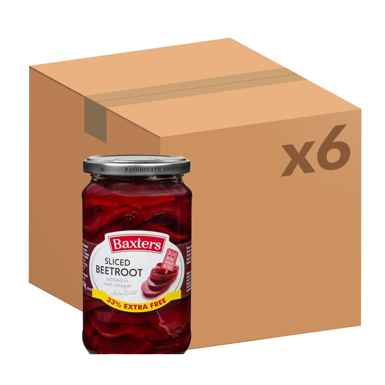 Baxters Sliced Beetroot, Pickled in Malt Vinegar, 33% Extra, Vegan, Bulk Pack, 455g (Pack of 6)