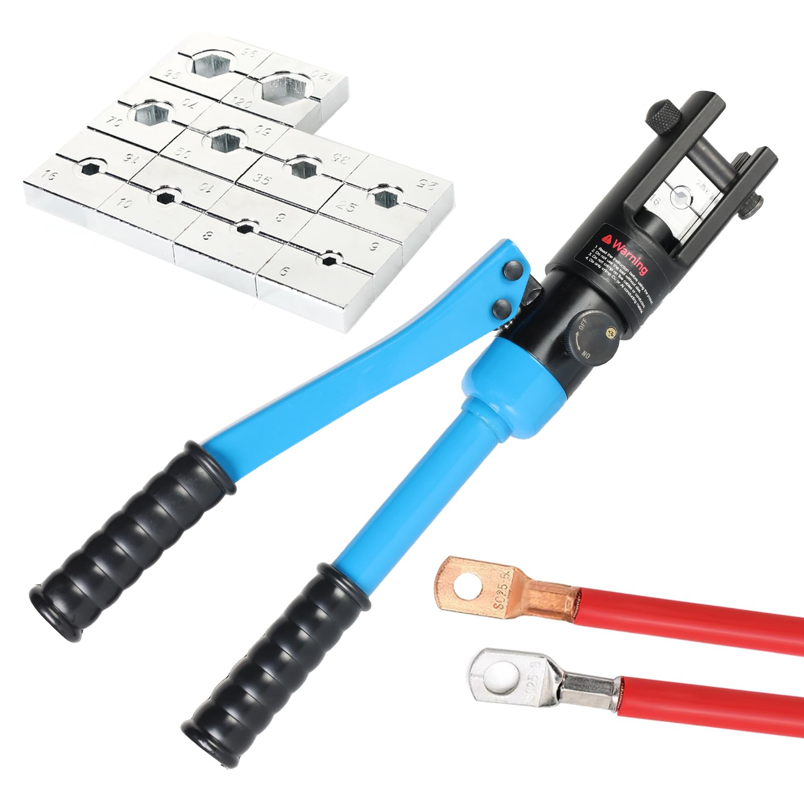 ZUVER 12 Ton Professional Hydraulic Cable Lug and Electrical Terminal Crimping Tool With Gloves, Easy Popout Latch Head Design 10 Pairs of US Standard