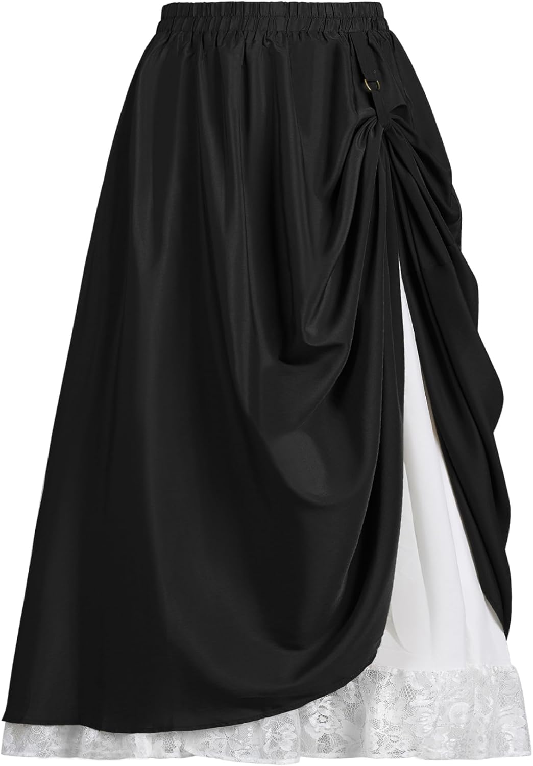 YESSA Womens Renaissance Flowy Fairy Skirt,Lace Layer Ren Faire Maxi Skirt,High Waist Medieval Pirate Skirt with Pocket