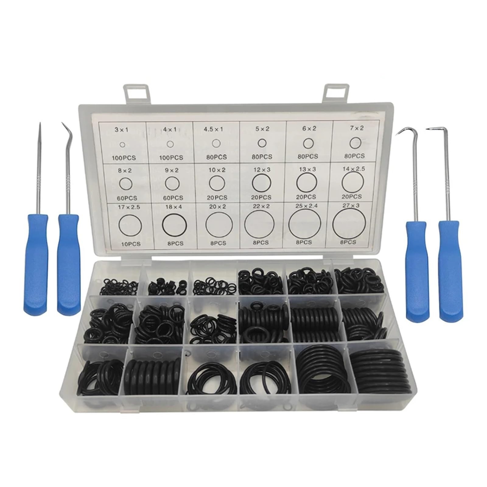 225-1225 Uds Junta de Sellado en Caja nitrilo Varios tamaños Goma O Anillos Kit de reparación Junta Resistente al Aceite Juego de Arandelas combinadas(770pcs with Tools)