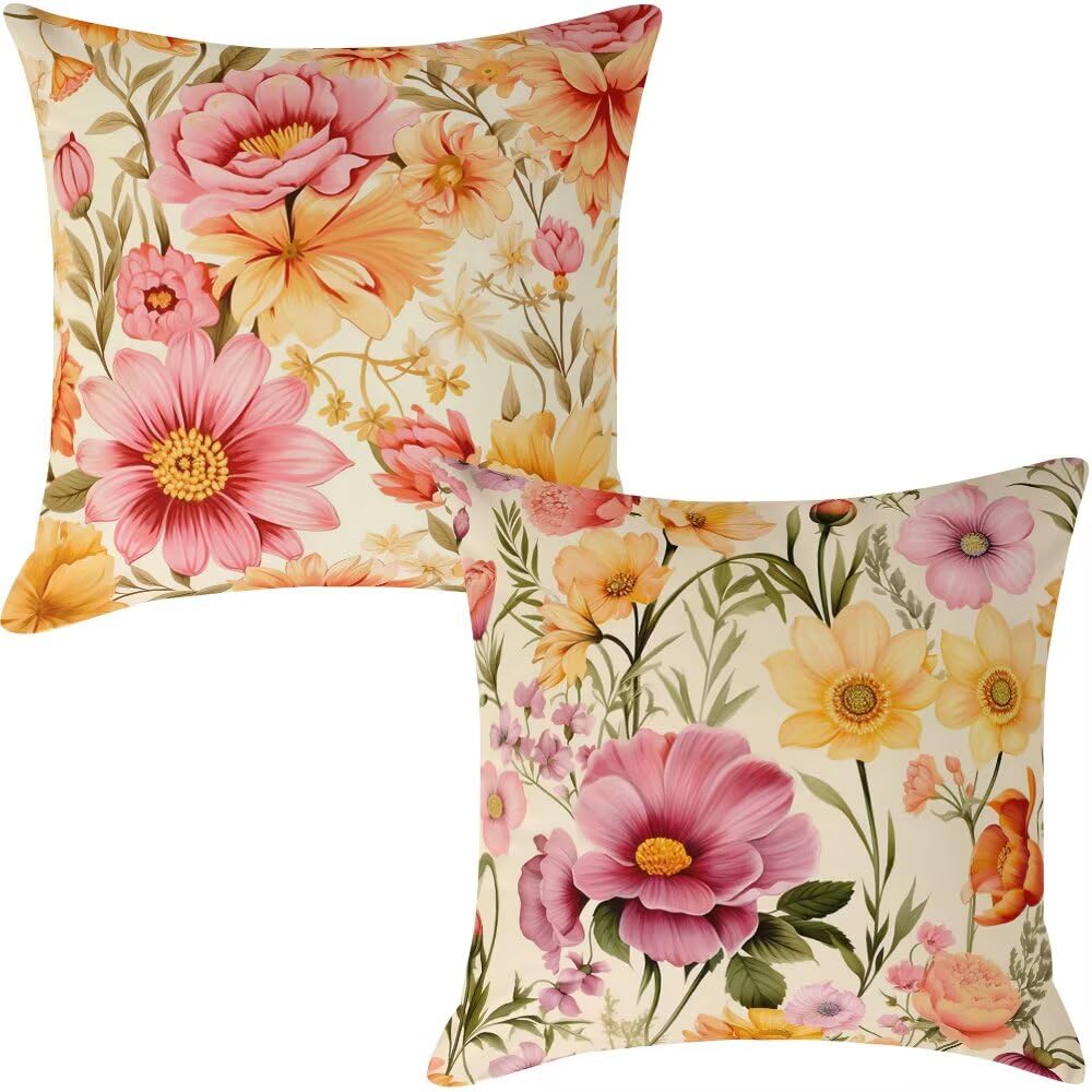 Federe Cuscini Divano 60x60 cm Federe Morbido Copricuscini Fiori in Velluto, 2 Pezzi Copri Cuscini per Divano Pastorale Decorativi Federa Cuscino Primavera per Camera da Letto Soggiorno (IU39)