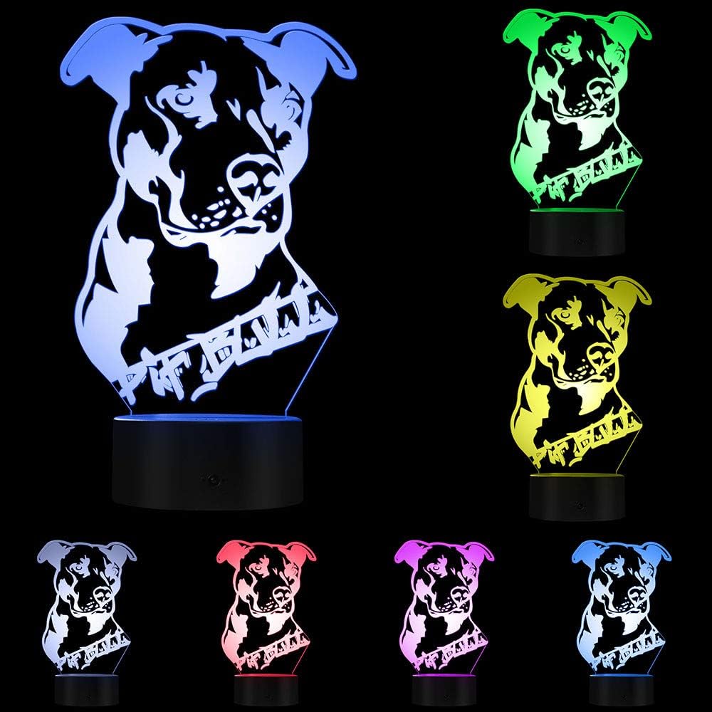 The Geeky Days 3D American Smart Flexible Pit Bull Terrier Kid Room Table Lamp Pet Night Light Children's Playmates Dog Gifts