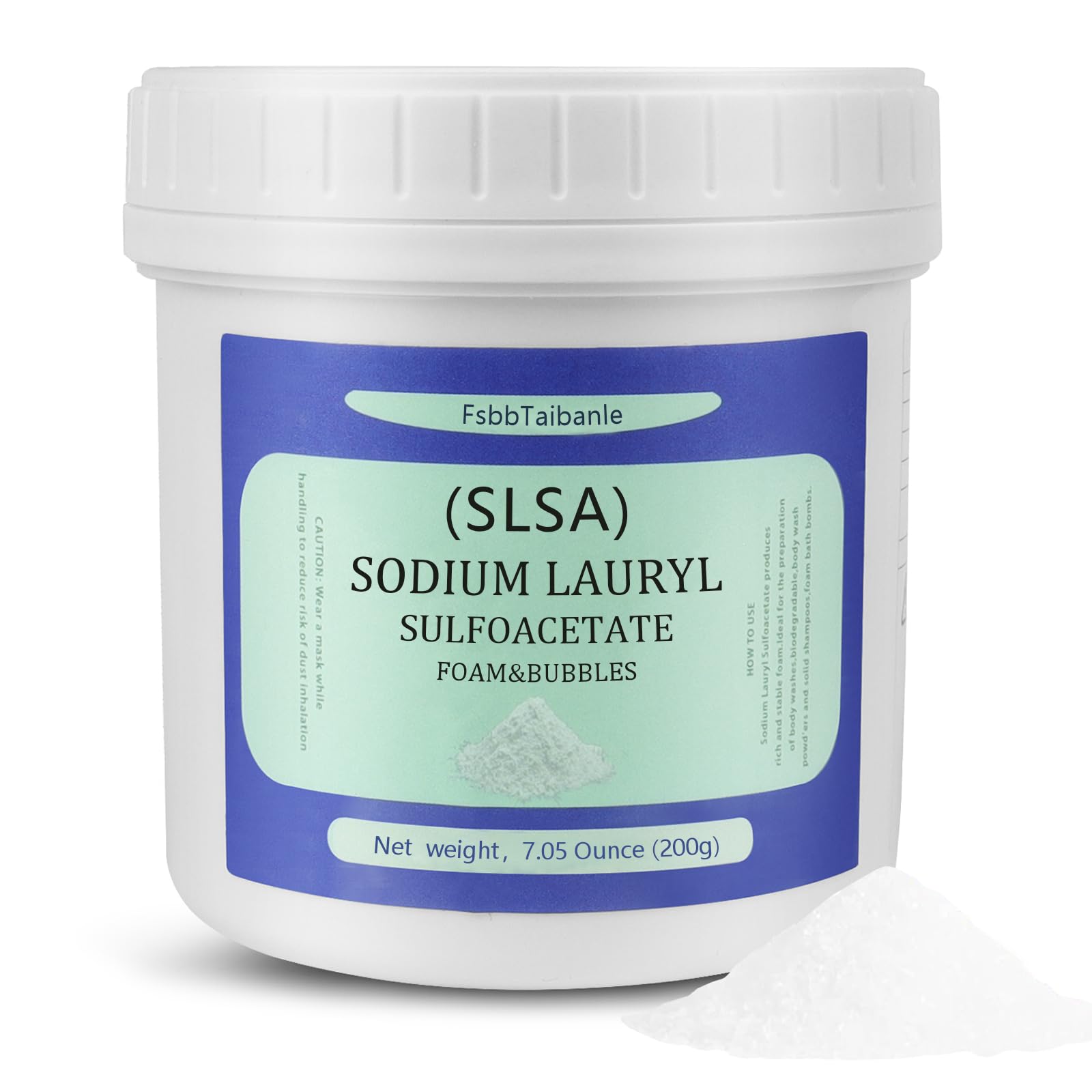 7 Ounce of SLSA Powder for Bath Bomb Making, Premium Sodium Lauryl Sulfoacetate Powder, Sodium Lactate for soap Making, Gentle on The Skin. Suitable