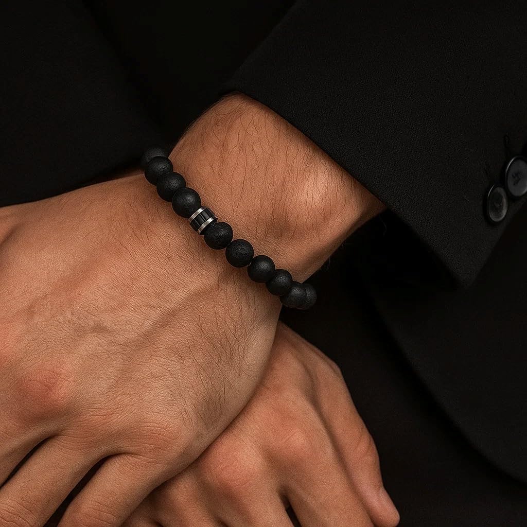 Kartini Studio Men's Bracelet, Black Onyx and Lava Stone Beads Bracelet, Men's Quality Bead Jewelry - Image 8