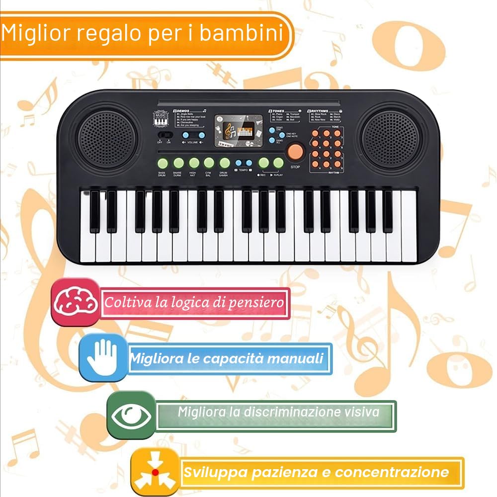 Pianola Per Scuola Media,Tastiera 37 Tasti Scuola Media,Pianola 37 Tasti,Con Microfono,Portatile Multifunzionale,Formazione Musicale Introduttiva,Per i Bambini Di 3 4 5 6 Anni e Oltre, Principianti