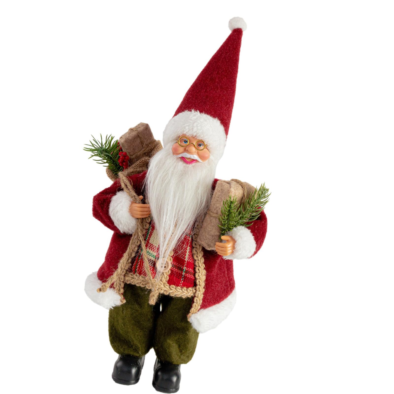 Tsophreniq 12Inch Standing Santa Figurine Christmas Decoration for Homes Window Display Sturdy Fabric Design Santa Window Display Ornament
