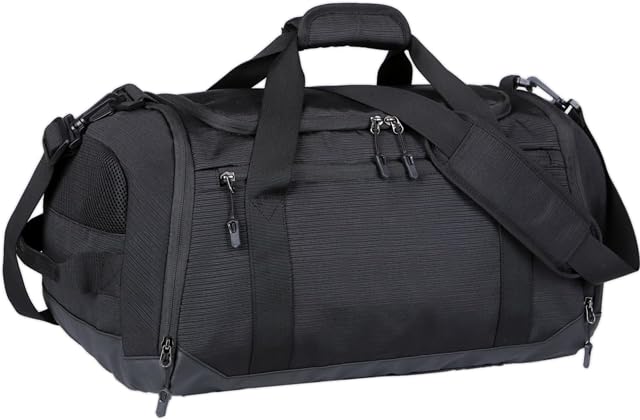 Sac à bandoulière pour hommes Femmes 40L Sac de sport léger de sport avec poche humide Sacs de nuit de fin de semaine, Noir