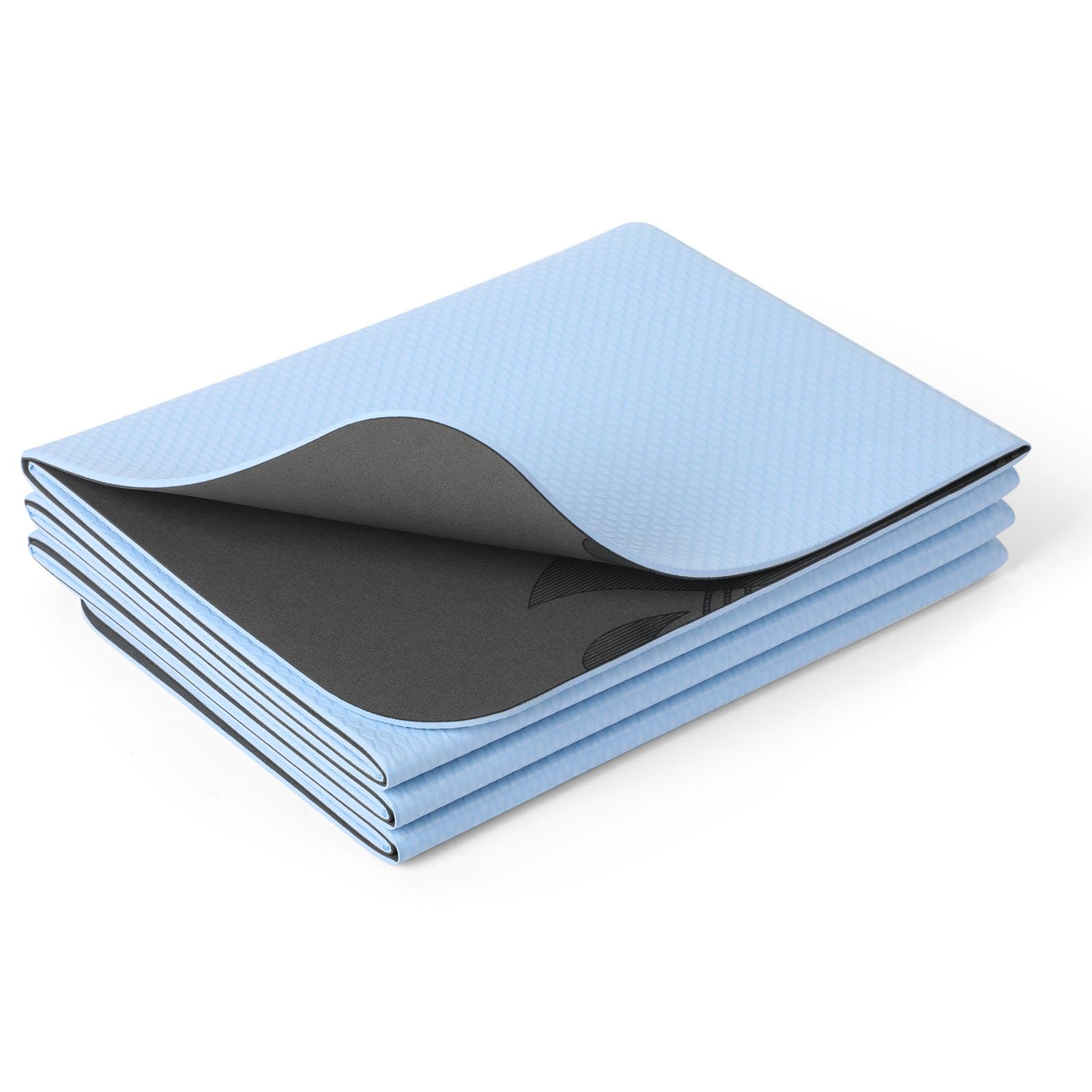 Tappetino da viaggio pieghevole in PU+TPE, antiscivolo, 173 x 61 x 0,4 cm, leggero, pieghevole, per yoga e pilates, con borsa per il trasporto