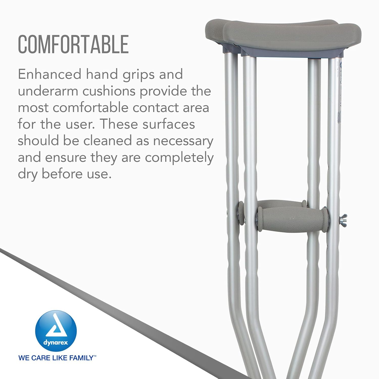Dynarex Aluminum Crutches-Youth, Mobility Aid has Push-Button Height Adjustment, Cushioned Underarm & Comfortable Hand Grips, 350 Pound Weight Capacity, Silver, 8 Pairs Dynarex Aluminum Crutches-Youth
