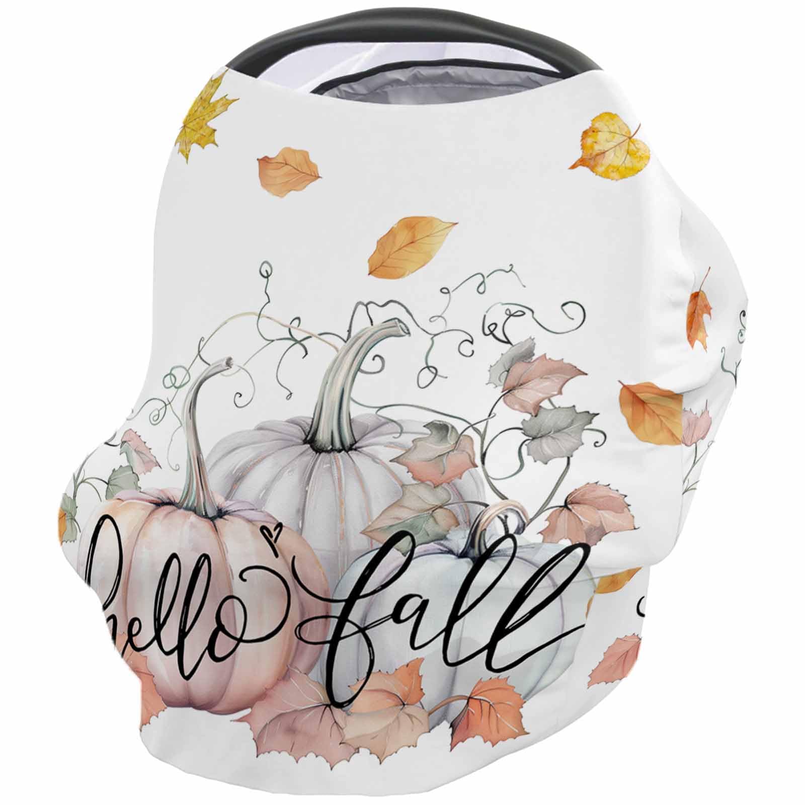 Nursing Cover for Breastfeeding Scarf, Pumpkin Leaves Hand Painted Thanksgiving Fall Baby Car Covers Super Soft Multi Use for Canopy Shopping Cart Cover Blanket Stroller Cover