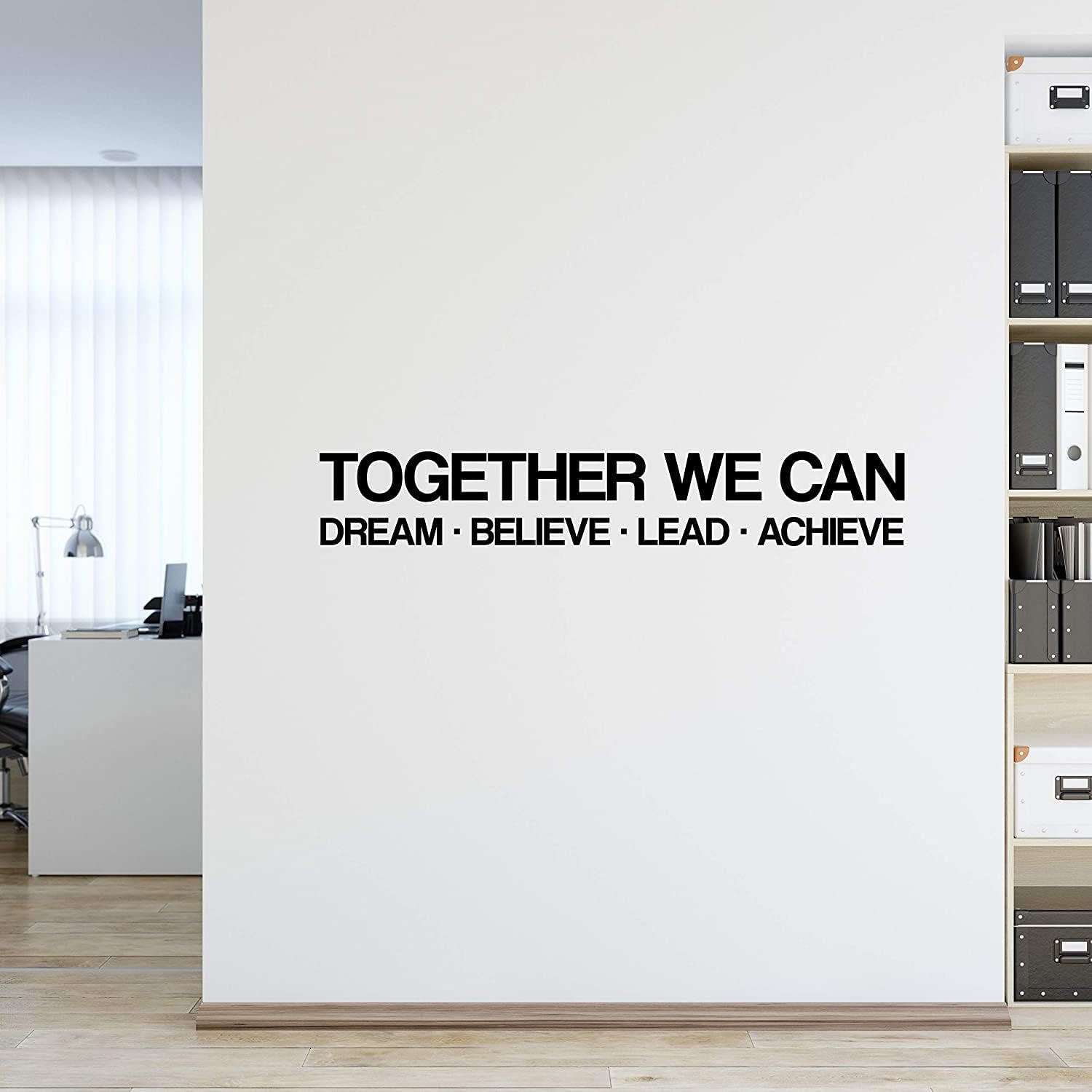 PixelSkinz - Together We Can Dream Believe Lead Achieve Office Decor Wall Art Wall Decal Inspirational Motivational Vinyl Office Supplies Work Wall Sticker Teamwork Quote (106x17cm) (Black)