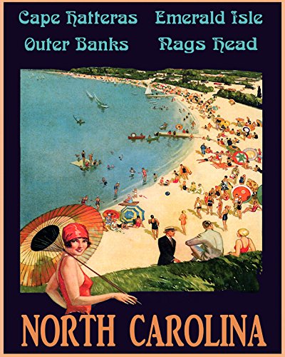 16" X 20" North Carolina Emerald Isle Outer Banks Cape Hatteras Travel American Vintage Poster Repro Standard Image Size for Framing. We Have Other