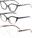 DXYXYO Cat Eye Reading Glasses for Women 3 Pack Anti Blue Light Computer Readers Stylish Retro with Spring Hinge
