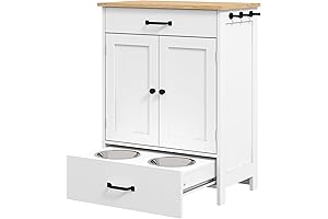 Dog Feeding Station with Food Storage Cabinet, Elevated Dog Bowls Food Feeder