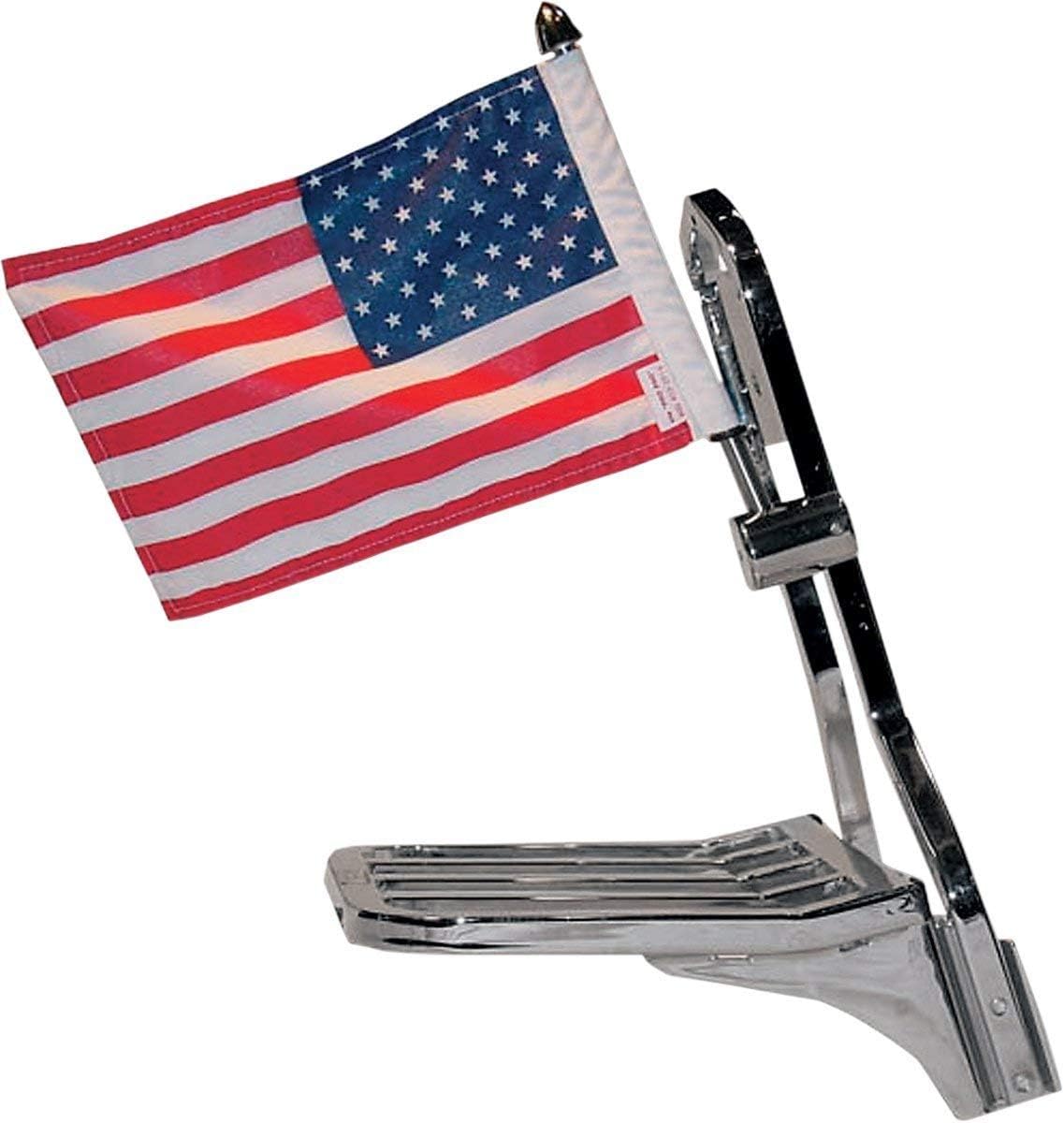 Pro Pad RFM-SQSB15 Sissy Bar Square Motorcycle Flag Mount Kit and 10" x 15" USA Flag, .6" Square Bar, Fits 1/2" Vertical Square Bar, Stainless Steel, Made in the USA