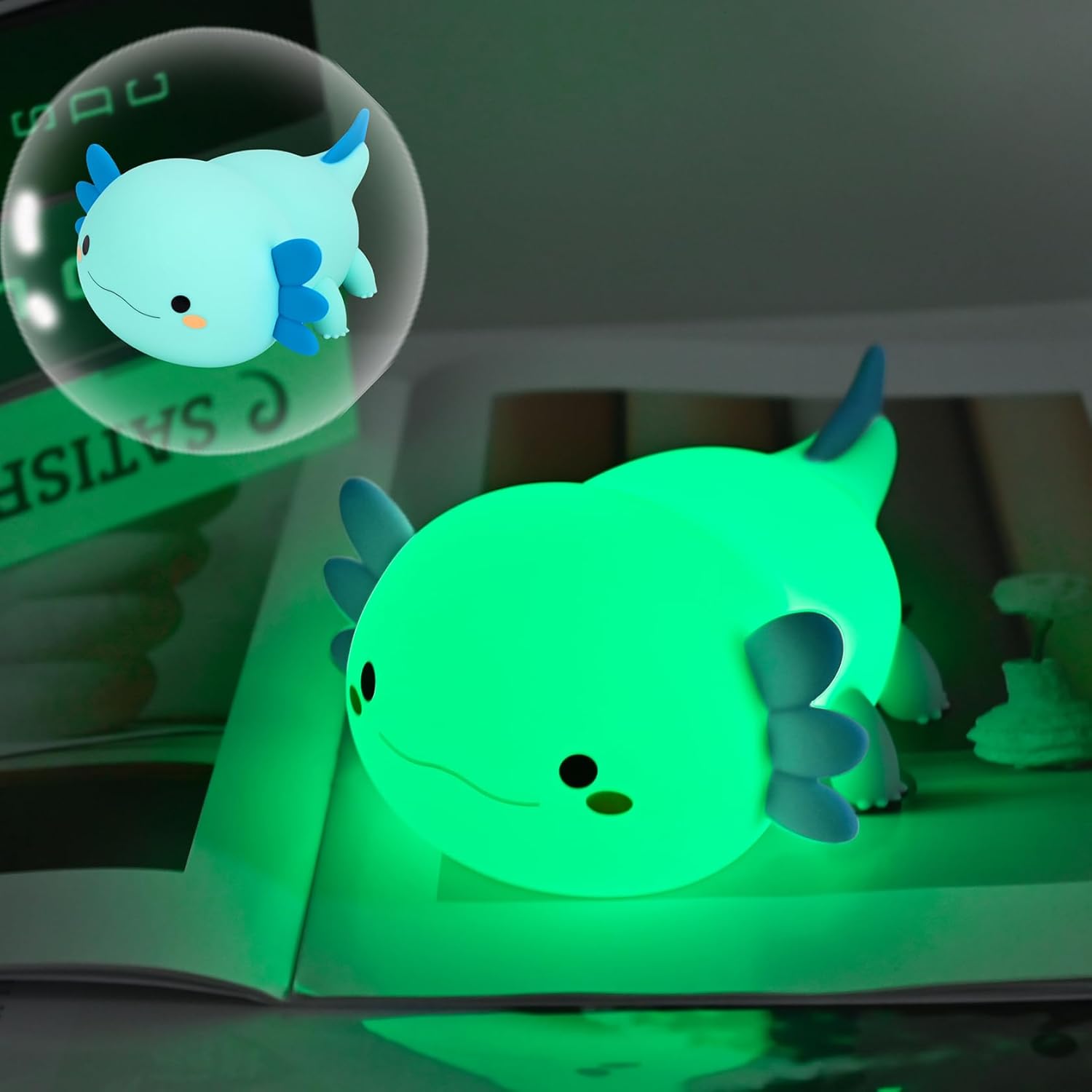 HAPPYBAG Axolotl Night Light Cute Axolotl lamp Gifts for Kids Dimmable Silicone Animal Nursery Night Light Kawaii Rechargeable