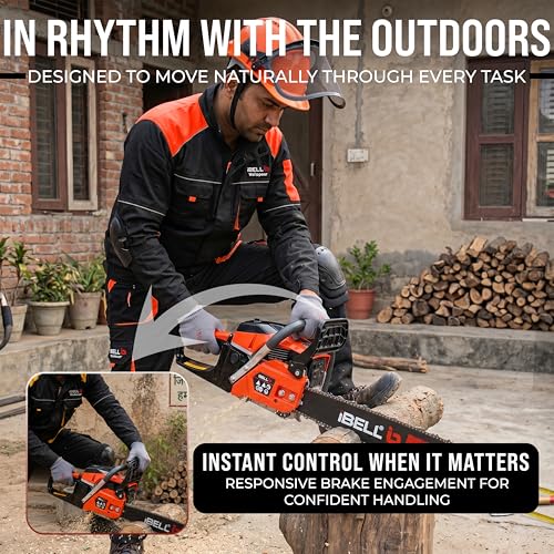 Image of iBELL IBL 5820CS Gasoline Chainsaw 58CC 2-Stroke Engine | 18-Inch (458mm) Guide Bar Petrol Chainsaw | 2.5KW Power Output | Automatic Fuel Mixing System | Stopping Switch & Petrol Indicator