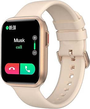 BRIBEJAT BT3 - Reloj inteligente para mujer, compatible con iPhone Samsung y Android, rastreador de fitness (marcador/respuesta de llamada), pantalla HD 2.5D de 1.7 pulgadas, asistente de voz, monitor de recursos humanos/sueño, impermeable IP68, oro rosa