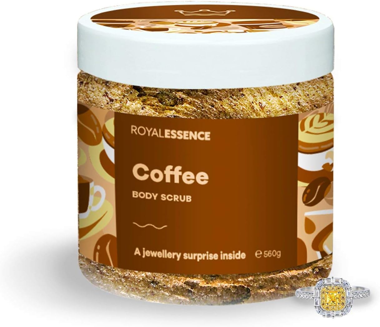 Royal Essence Coffee Body Scrub with Jewellery Inside (Surprise 925 Sterling Silver Jewellery Valued at £50 to £3,000) Ring Size 10