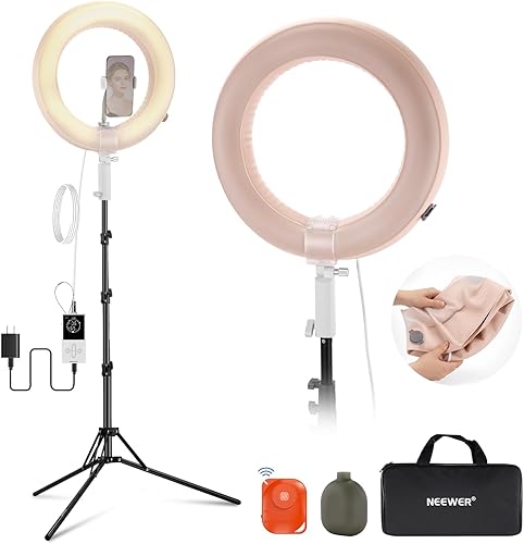 NEEWER Anillo de luz inflable grande de 14 pulgadas con soporte de trípode/soporte para teléfono/control remoto, 35 W, luz LED portátil 2900-6500K