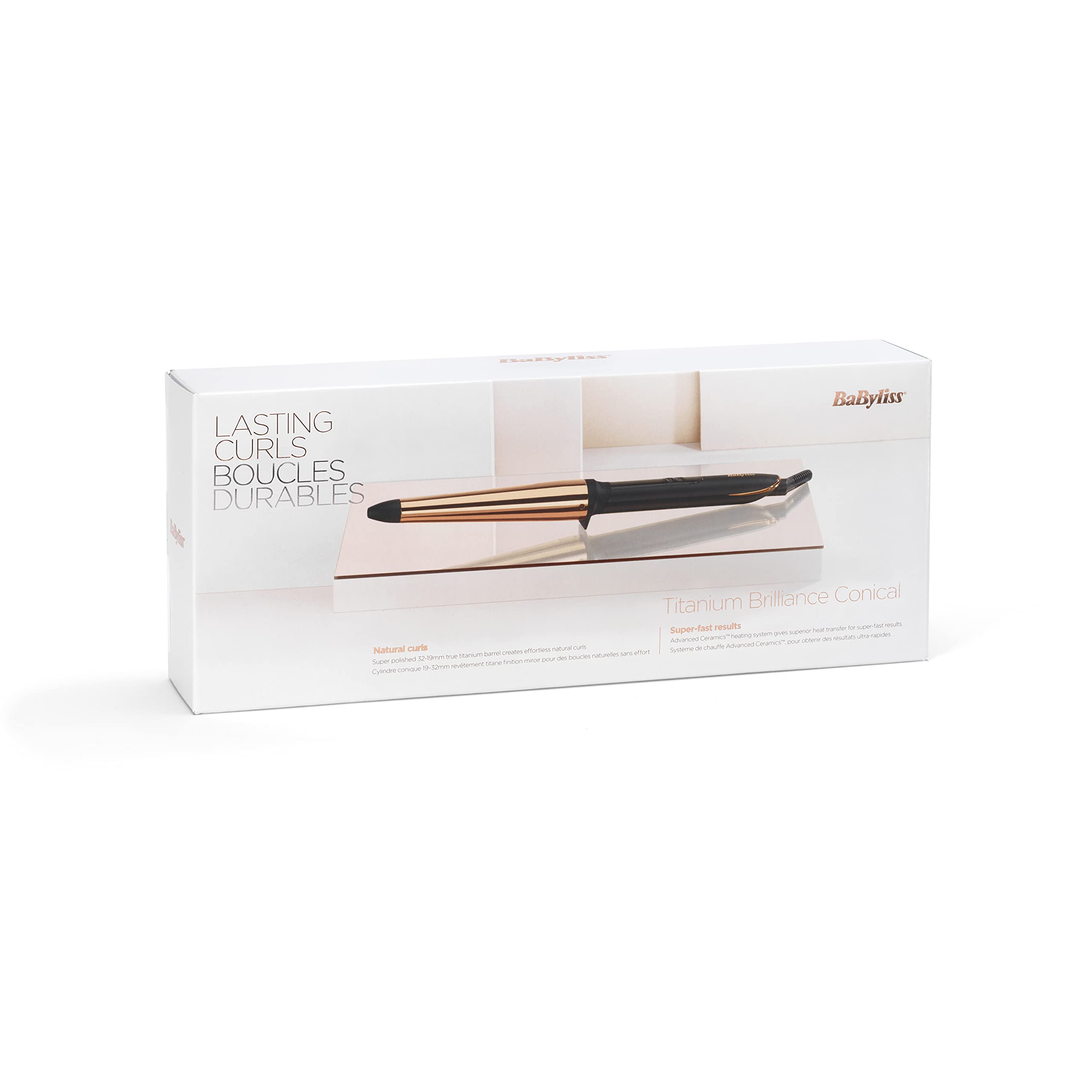 BaByliss Salon Brilliance Conical Wand, Professioneller Lockenstab mit hochwertiger Titan-Beschichtung, 19-32 mm konisches Frisiereisen, 6 digitale Heizstufen von 160°C bis 210°C, C458E
