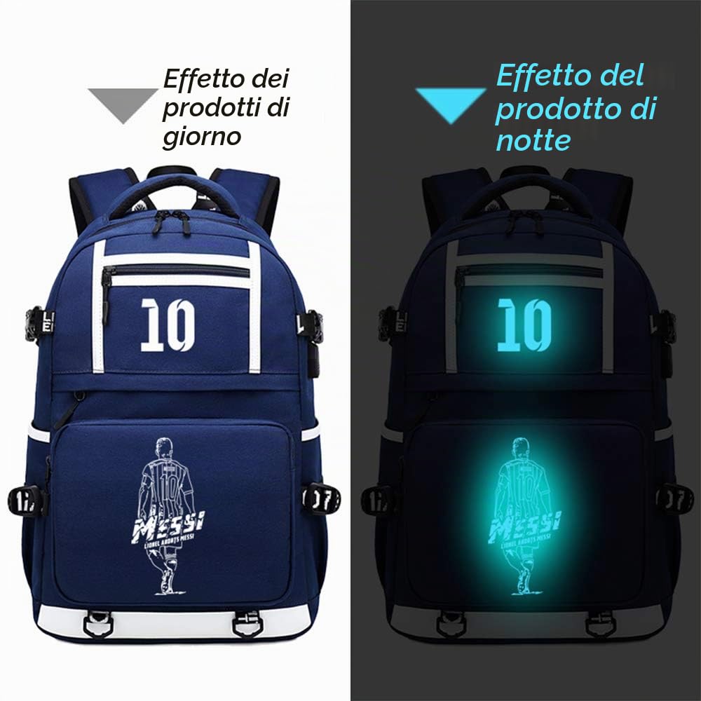 Giocatore Di Calcio Stella M-essi Multifunzione Luminoso Viaggio Tifosi Calcio Club Zaini Per PC Portatili Zaino (Blu Stile 4)
