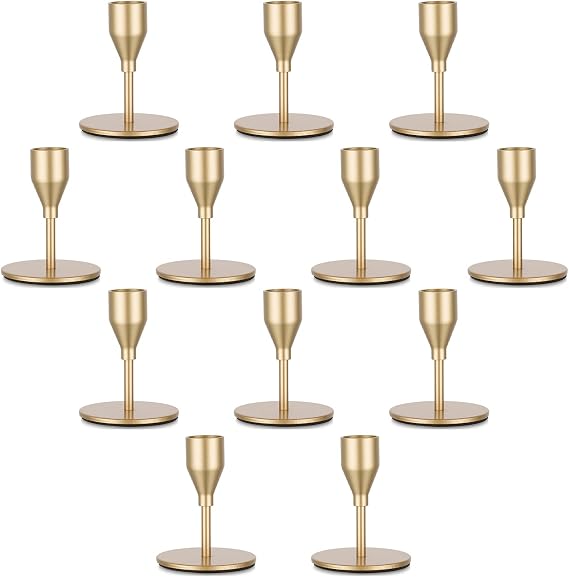 Gold Taper Candle Holders for Candlestick: Candeldo Christmas Candles Holder Bulk Table Centerpiece Set of 12 Metal Candles Stand Wedding Decor