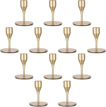 Gold Taper Candle Holders for Candlestick Candeldo Christmas Candles Holder Bulk Table Centerpiece Set of 12 Metal Candles Stand Wedding Decor