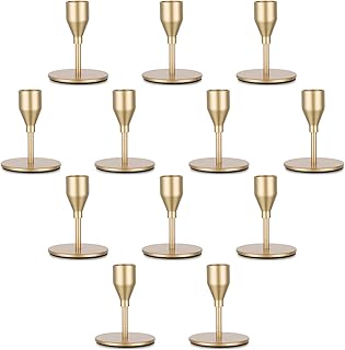 Gold Taper Candle Holders for Candlestick: Candeldo Christmas Candles Holder Bulk Table Centerpiece Set of 12 Metal Candles Stand Wedding Decor
