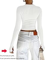 Vista 42 de Blusa corta básica casual para mujer, ajustada, manga larga, cuello redondo, color sólido, para otoño, camiseta ajustada Gris claro