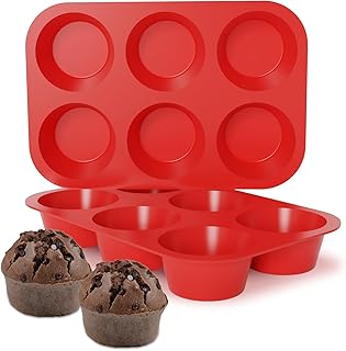 CAKETIME Silicone Texas Muffin Pan Set, 6 Cup Jumbo Silicone Cupcake Pan, 3.5" Perfect for Egg Muffin, Big Cupcake BPA Free