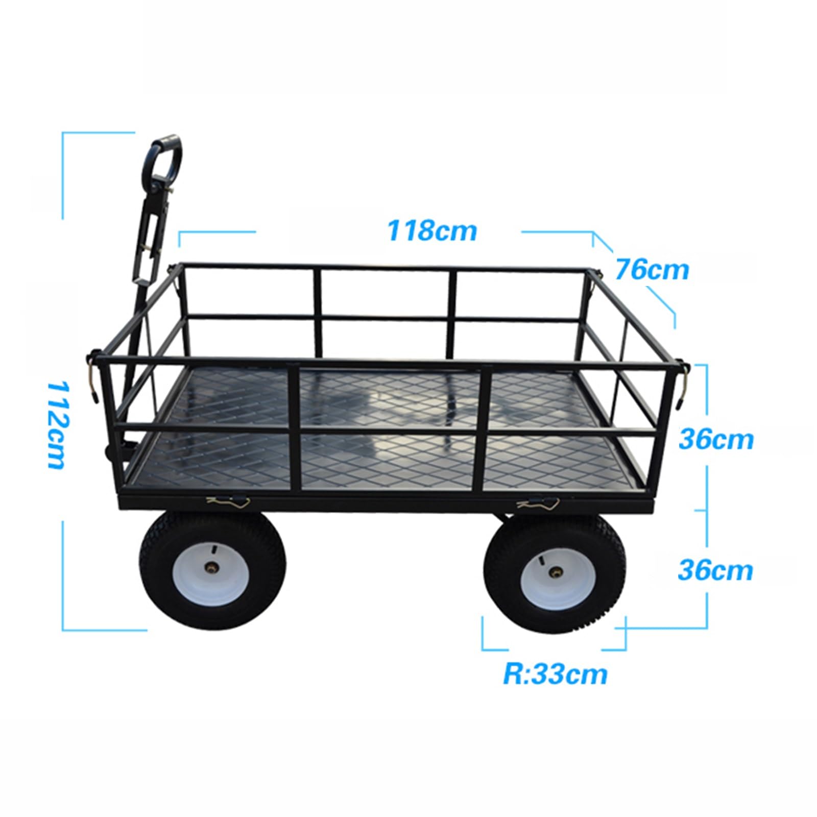 Gartenwagen mit All-Terrain-Reifen, strapazierfähige, abnehmbare Seitennetze, flexibler Griff, Hofwagen für Garten und Bauernhof