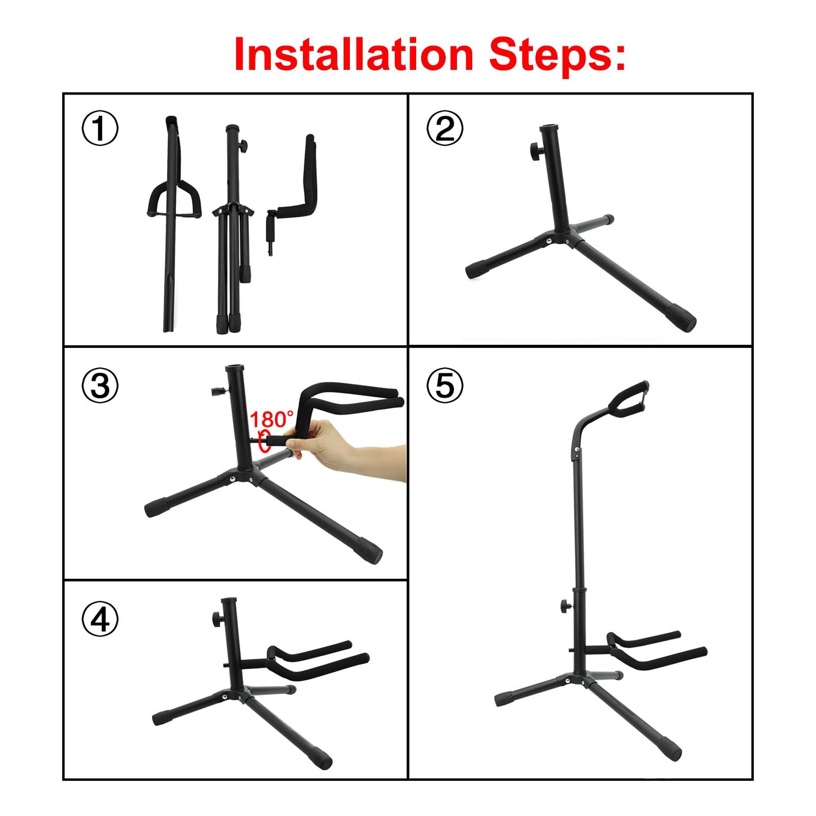 Rayzm Supporto per chitarra con regolazione in altezza, Supporto da pavimento in metallo per chitarra acustica/elettrica/classica, basso, mandolino e banjo