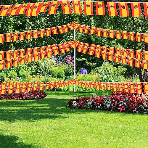 Image of AhfuLife 66 Ft Spanish String Flags Banner for World Cup Decor 2026, 60 Pcs Small Spain Bunting String Flags - Double Sided for National Day Football Sports Events Party Celebration (5.5x8.3 Inch)