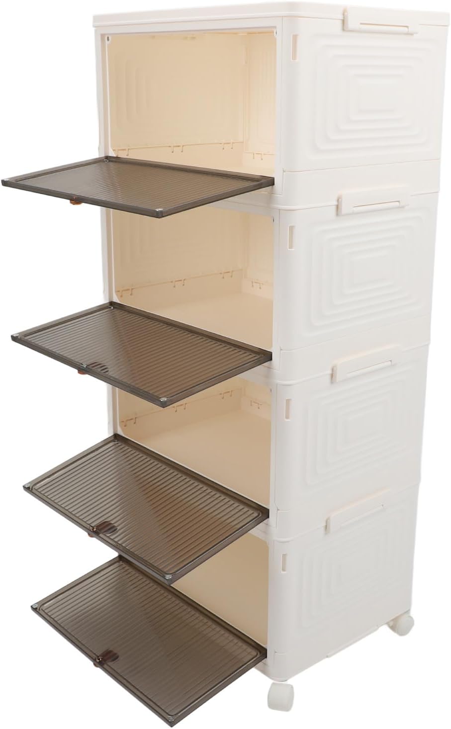 Foldable Shoe Rack with Wheels - Folding Shoes Storage 4 Layers Transparent Large Capacity Shelf Cabinet - Collapsible with Doors