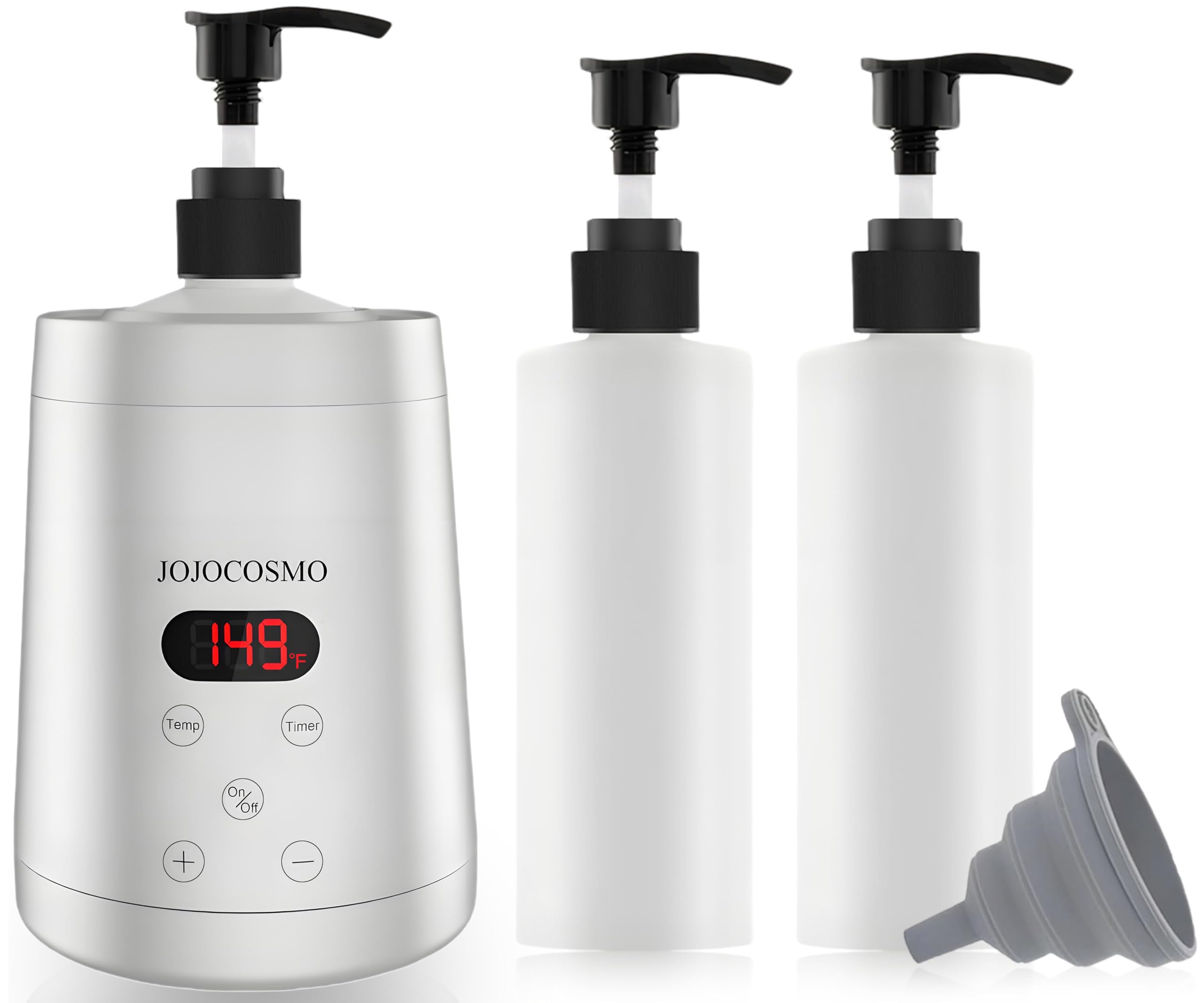 Massageöl-Wärmer, Massageöl-Heizung mit zwei Ölflaschen-Spendern, 0-65°C, Lotion-Flaschen-Wärmer, galvanisiertes Silber